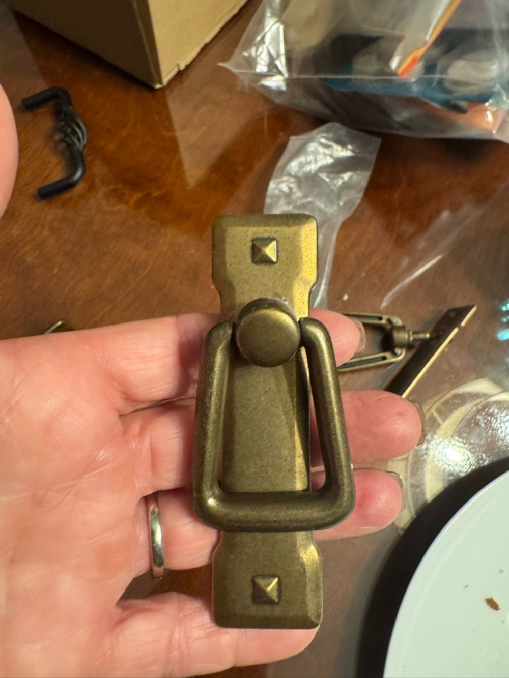 Set 6 Antique Brass Drop Bail Pull Hardware - Vintage Style 2.25” c to c